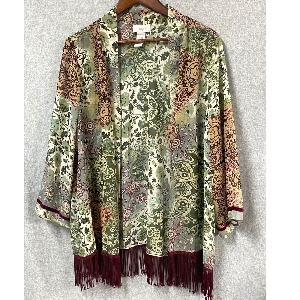 Floral Paisley Plus Size 17/19 Boho Kimono Cardigan Fringe Loop 18